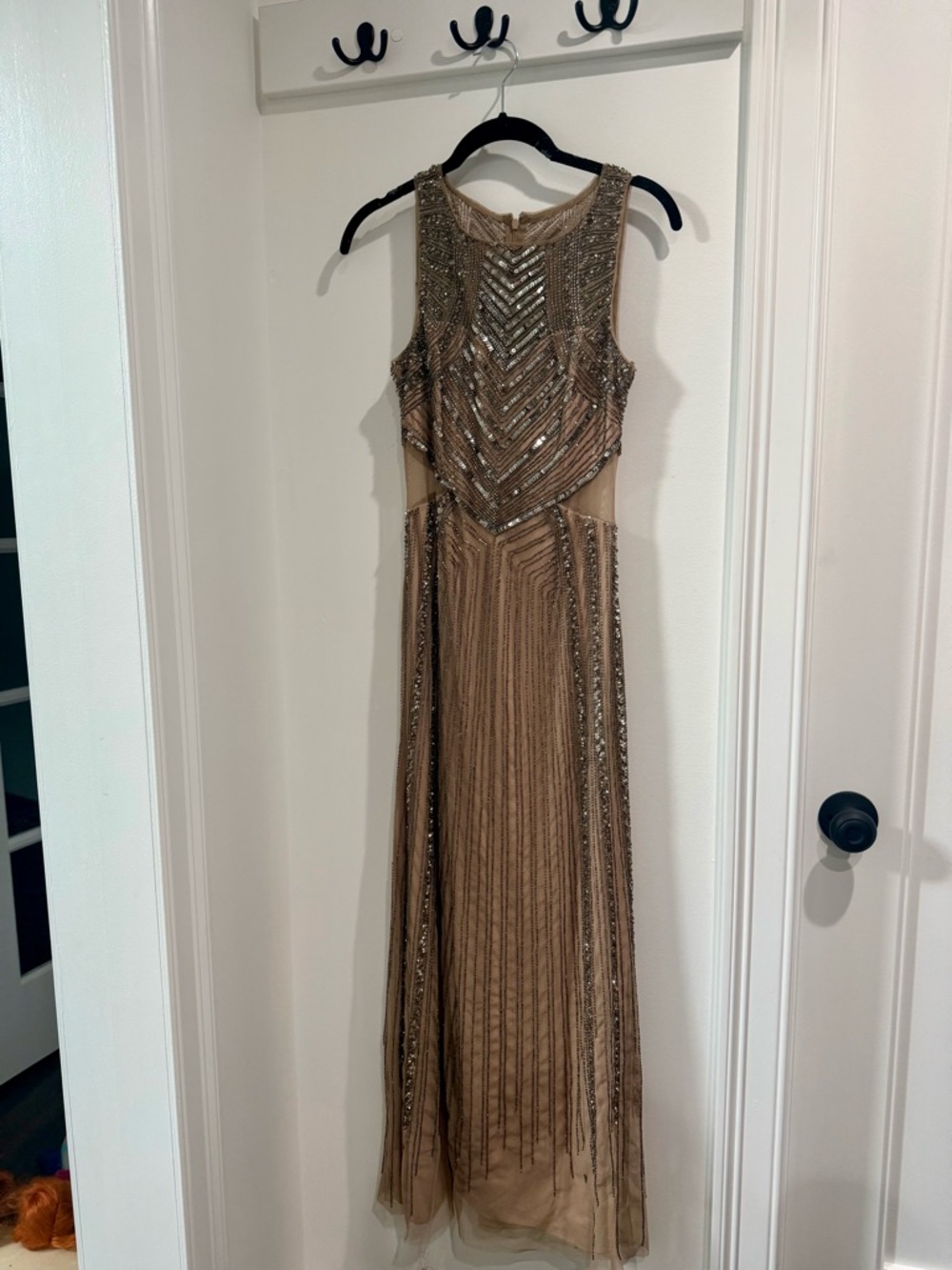 Adrianna Papell Embellished Taupe Evening Gown